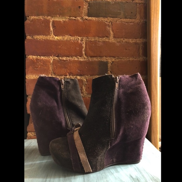 Pre-owned Retro Faux Suede Patchwork Wedge Booties Women's US Sz 7.5 - Picture 4 of 5